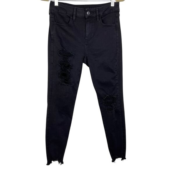 SHORT American Eagle Black Ripped Hi-Rise Jegging 6 - Picture 1 of 6